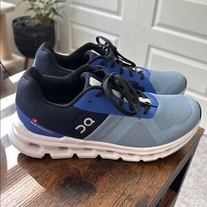 On Running Navy and Light Blue Athletic Shoes